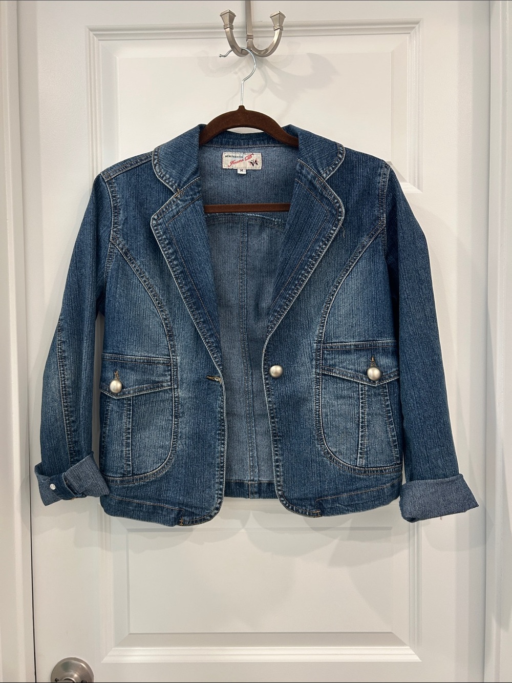 Denim Blazer Jacket in Blue - Women's Tailored Jean Coat